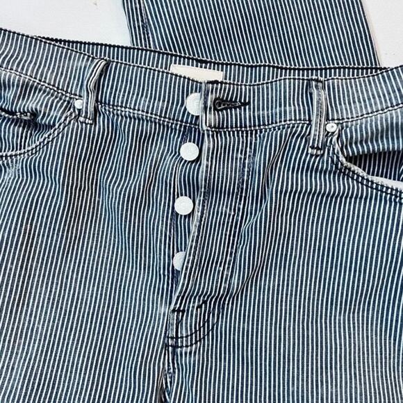 MOTHER The Vagabond Crop Jeans - On The Road Destroy Size 28 Blue white stripe - Picture 6 of 11